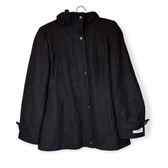 Calvin Klein Black Wool Blend Long Coat Size 10 Winter Fall - Picture 1 of 8